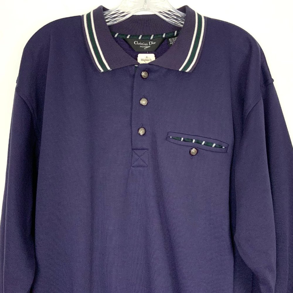 Vintage 90s Christian Dior Monsieur Quarter Button Navy Sporty Sweatshirt Sz L - Picture 5 of 16